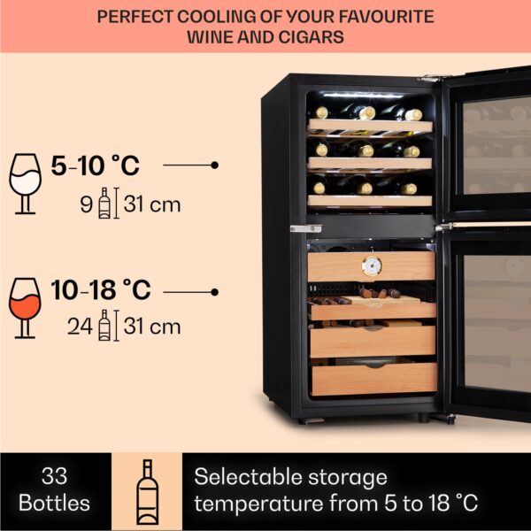 Klarstein El Dorado 89, humidor a chladnička na víno, 89 l, dotykové ovládanie, LED