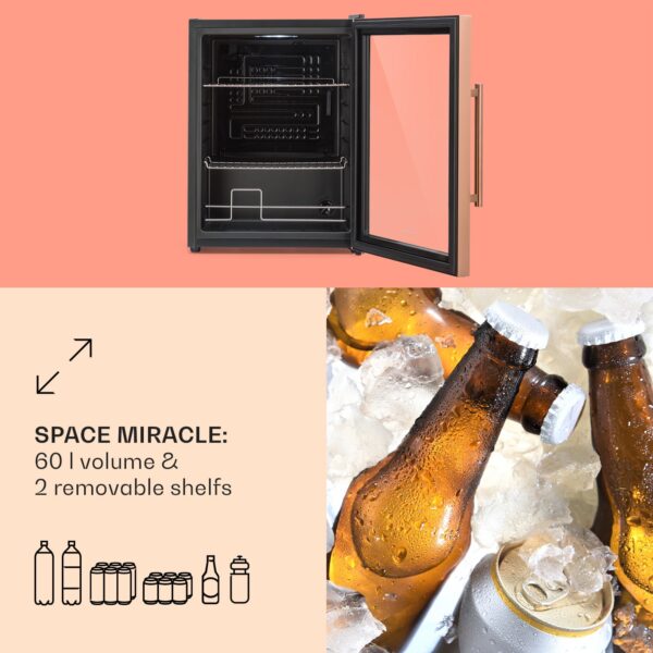 Klarstein Beersafe XL, chladnička, 60 l, 2 police, dvojitá izolácia panoramatických dvierok, nehrdzavejúca oceľ - Image 2