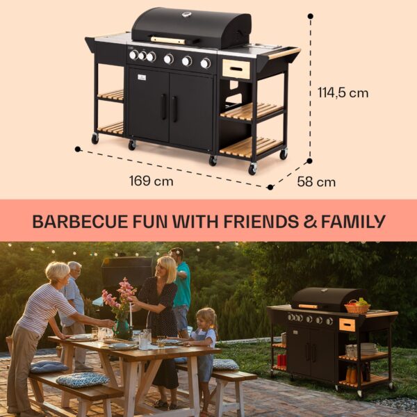 Klarstein Jersey, vonkajšia kuchyňa s plynovým grilom a drezom, 20,7 kW, 5+1 horákov, mobilná - Image 3