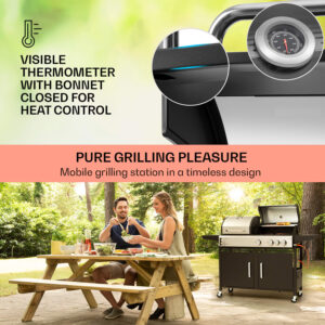Klarstein Kingsville 3.1, kombinovaný gril plyn + uhlie, 10,9 kW, 3+1 horáky, výškovo nastaviteľný