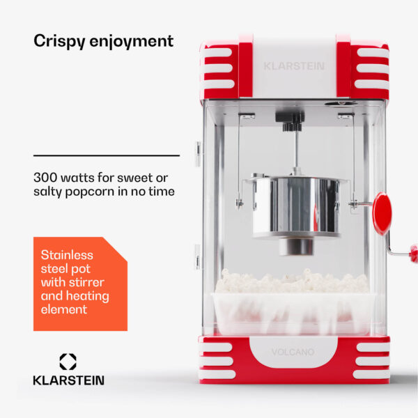 Klarstein Volcano, popkornovač, 300 W, 60 g/4 min, hrniec z nehrdzavejúcej ocele, retro dizajn - Image 2