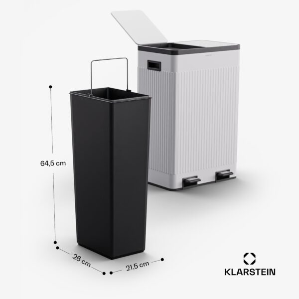 Klarstein Grama 60, pedálový kôš, 60L / 2x30L, tichý, PP plast, retro - Image 2