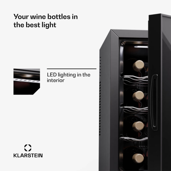 Klarstein Silent Vino 12 Uno, chladnička na víno, 31 l / 12 fliaš, 5-18 °C, dotykové - Image 2