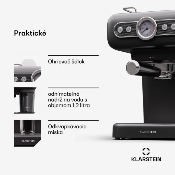 Klarstein Espressionata Evo, pákový kávovar, 950 W, 19 bar, 1,2 l, 2 šálky - Image 2