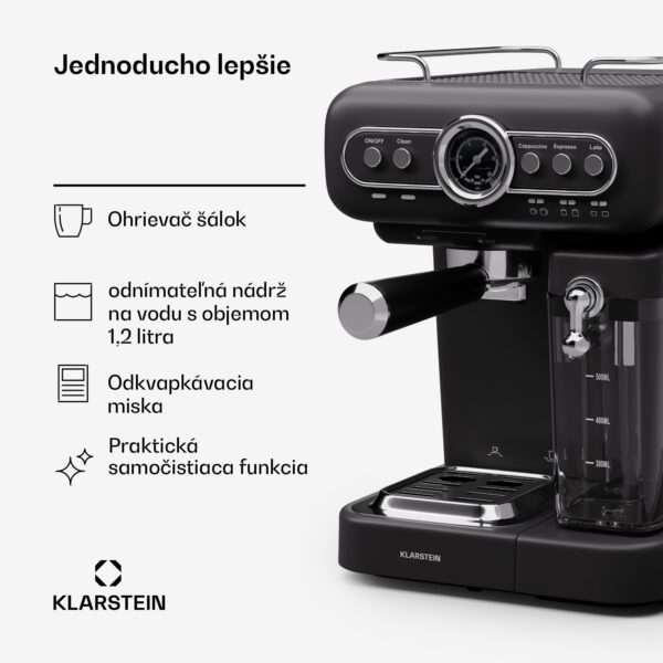 Klarstein Espressionata Evo, pákový kávovar, 1350 W, 19 Bar, 1,2 l, 2 šálky
