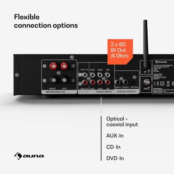 Auna Art22, Zosilňovač DAB+ BT HiFi, zosilňovač DAB+/FM rádio - Image 2