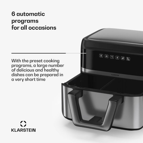 Klarstein VitaFry Duo Elegance, teplovzdušná fritéza, 2850 W, 9 l, 2 varné zóny, 6 programov - Image 2