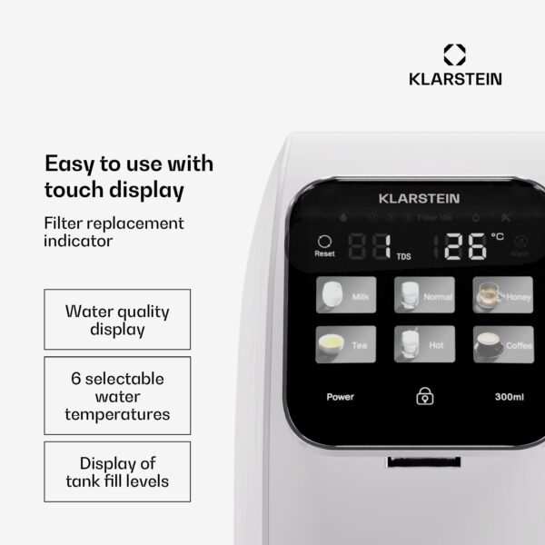 Klarstein AquaLine 3L, čistička vody, 5-stupňová filtrácia, objem 3 l, 6 teplôt vody, biela - Image 3