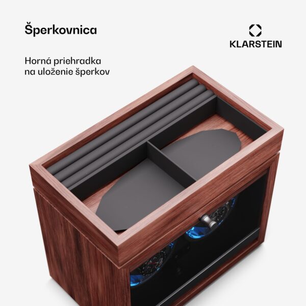 Klarstein Brienz 2, naťahovač hodiniek, 2 hodinky, 4 režimy, drevený vzhľad, modré vnútorné osvetlenie, priehradka na šperky - Image 3