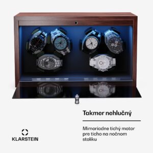 Klarstein Brienz 6, naťahovač hodiniek, 6 hodiniek, 4 režimy, drevený vzhľad, modré vnútorné osvetlenie