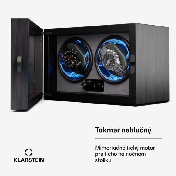 Klarstein Brienz 2, naťahovač hodiniek, 2 hodinky, 4 režimy, drevený vzhľad, modré vnútorné osvetlenie