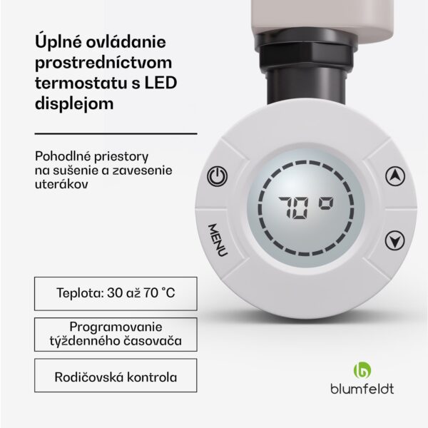 Blumfeldt Harrison Smart, elektrický radiátor, 50 x 100 cm, 400 W, Aplikácia, 3 ohrievače uterákov - Image 2