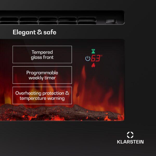 Klarstein Galeras 152, elektrický nástenný krb, 1800 W, LED - Image 3