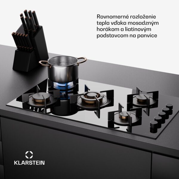 Klarstein Goldflame 5, plynová varná doska, sebestačná, 5 horákov, bočné ovládanie, plyn/propán, sklokeramika, čierna