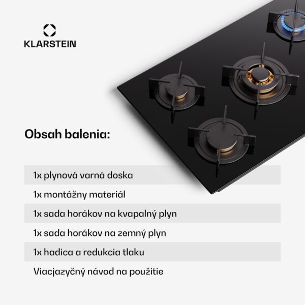 Klarstein Goldflame 5, plynová varná doska, sebestačná, 5 horákov, bočné ovládanie, plyn/propán, sklokeramika, čierna - Image 3