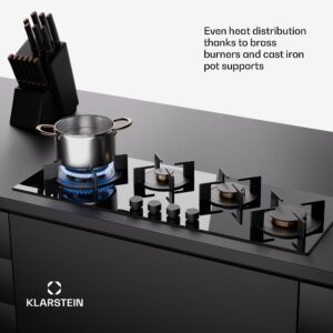 Klarstein Goldflame 4 Slim, plynová varná doska, 4 horáky, sebestačná, zemný plyn/propán, nehrdzavejúca oceľ