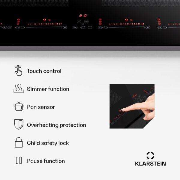 Klarstein Masterzone 90 Slim Flex, indukčná varná doska, max. 7200 W, vstavaná, 4 zóny, 2 Flex zóny, technológia ThermoBoost, Smart Flex - Image 2