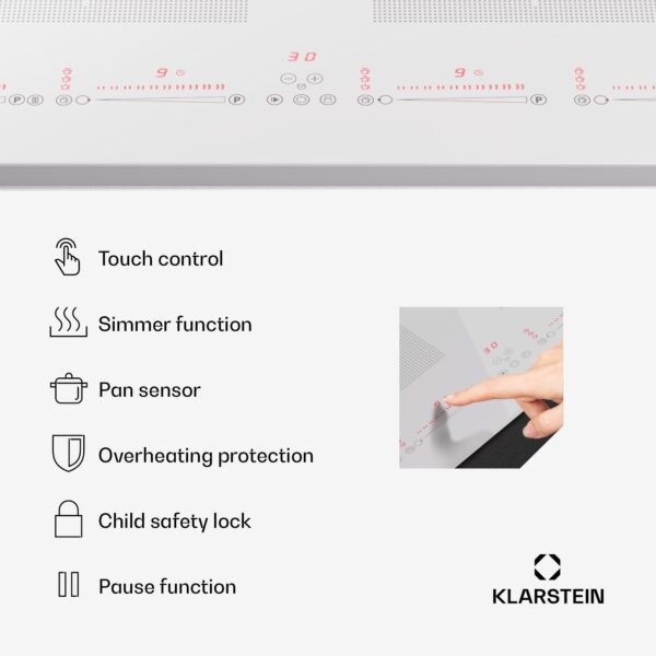 Klarstein Masterzone 90 Slim Flex, indukčná varná doska, max. 7200 W, vstavaná, 4 zóny, 2 Flex zóny, technológia ThermoBoost, Smart Flex - Image 2
