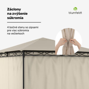 Blumfeldt Mondo, záhradný altánok, párty stan, 295 x 262 x 295, oceľ, polyester, béžový