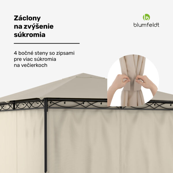 Blumfeldt Mondo, záhradný altánok, párty stan, 295 x 262 x 295, oceľ, polyester, béžový