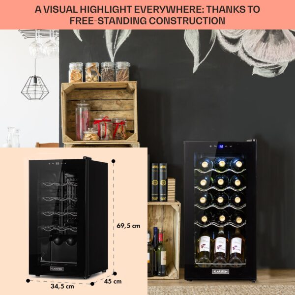Klarstein Shiraz 15 Slim Uno, vinotéka, 44 l, 135 W, 5–18°C, dotykové ovládanie, čierna - Image 3