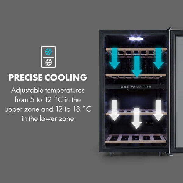 Klarstein Vinamour 45D, vinotéka, 118 l, 45 fliaš, 5–18°C, 2 zóny, nehrdzavejúca oceľ - Image 2