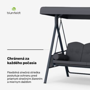 Blumfeldt GranSway, hollywoodska hojdačka, 3-miestna, individuálne nastaviteľná, oceľ s práškovou povrchovou úpravou, odolná voči poveternostným vplyvom