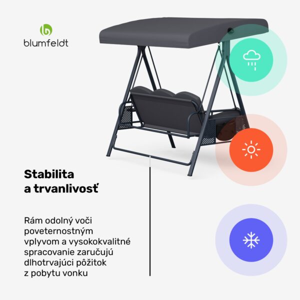 Blumfeldt GranSway, hollywoodska hojdačka, 3-miestna, individuálne nastaviteľná, oceľ s práškovou povrchovou úpravou, odolná voči poveternostným vplyvom - Image 3