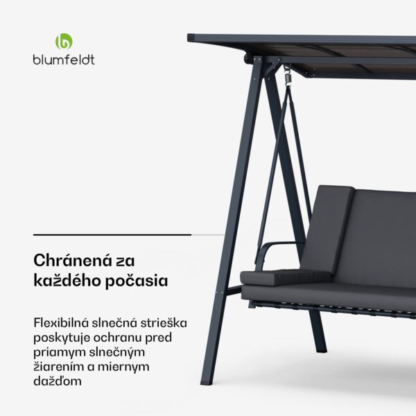 Blumfeldt LuxeLounge, hollywoodska hojdačka, 3-miestna, individuálne nastaviteľná, oceľ s práškovou povrchovou úpravou, odolná voči poveternostným vplyvom