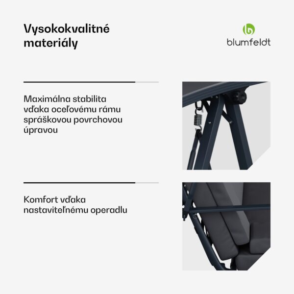 Blumfeldt LuxeLounge, hollywoodska hojdačka, 3-miestna, individuálne nastaviteľná, oceľ s práškovou povrchovou úpravou, odolná voči poveternostným vplyvom - Image 2