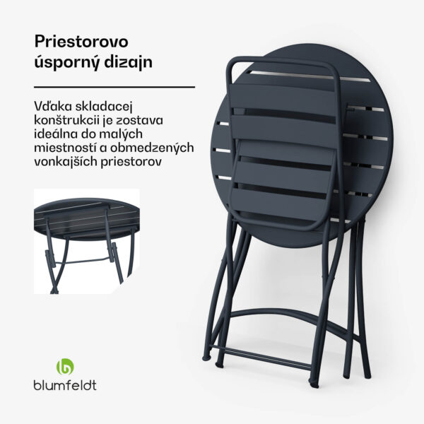 Blumfeldt RetroChic záhradný set, 1 stôl + 2 stoličky, 60 cm, skladacie, potiahnutý, odolný voči poveternostným vplyvom - Image 3
