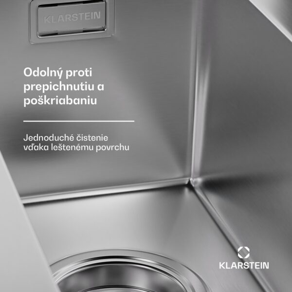 Klarstein TitanSteel Kuchynský drez 45 x 23 cm (DxŠ) s povrchom odolný voči hrdzi, poškriabaniu a teplu - Image 3
