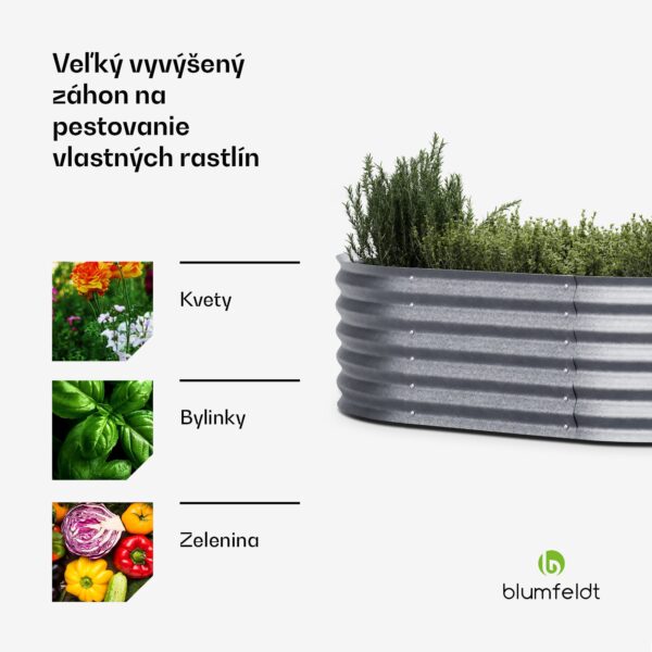 Blumfeldt High Grow Extended, vzvýšený záhon, 150x43x60 cm, z vlnitého oceľového plechu, jednoduchá montáž, odolný voči hrdzi a mrazu