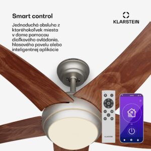 Klarstein Bolero 2 v 1 Smart, stropný ventilátor, Ø 132 cm, svetlo 55 W, diaľkové ovládanie, ovládanie cez aplikáciu, 2 smery chodu
