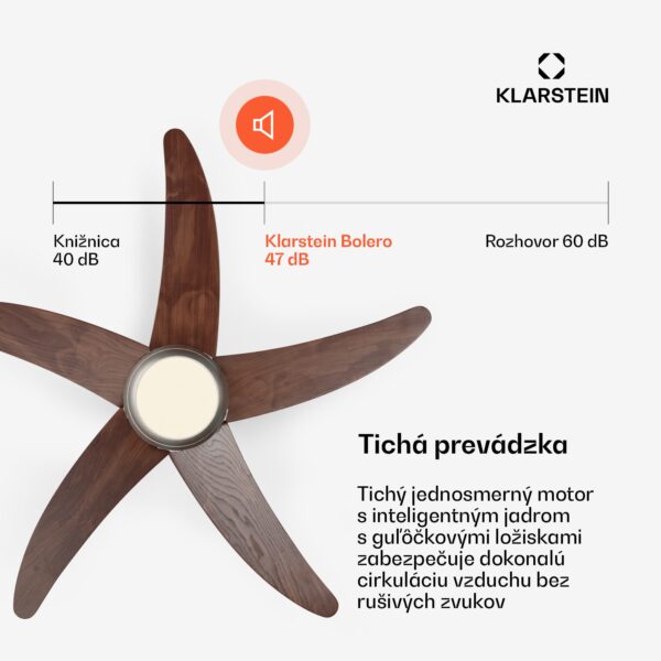 Klarstein Bolero 2 v 1 Smart, stropný ventilátor, Ø 132 cm, svetlo 55 W, diaľkové ovládanie, ovládanie cez aplikáciu, 2 smery chodu - Image 3