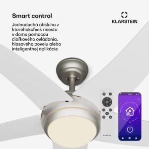 Klarstein Bolero 2 v 1 Smart, stropný ventilátor, Ø 132 cm, svetlo 55 W, diaľkové ovládanie, ovládanie cez aplikáciu, 2 smery chodu