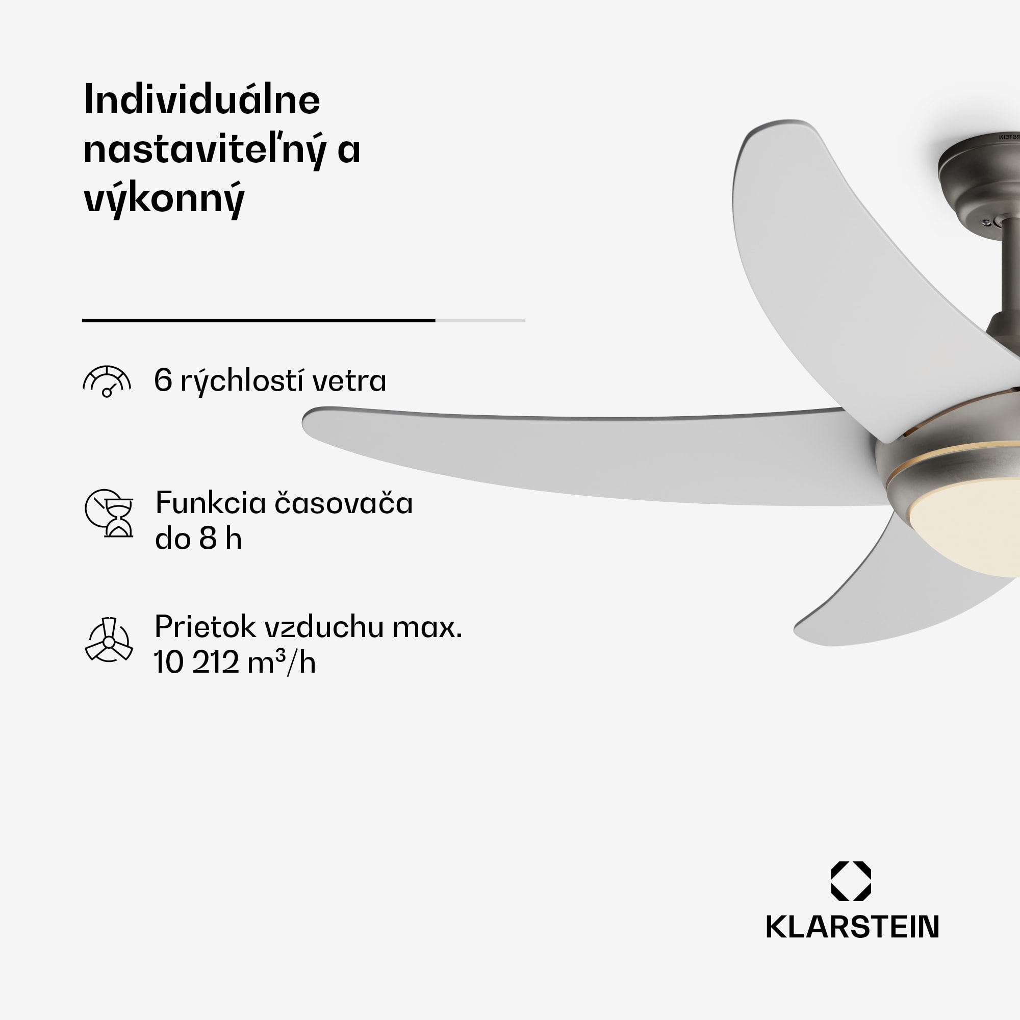 Klarstein Bolero 2 v 1 Smart, stropný ventilátor, Ø 132 cm, svetlo 55 W, diaľkové ovládanie, ovládanie cez aplikáciu, 2 smery chodu – Obrázok 2