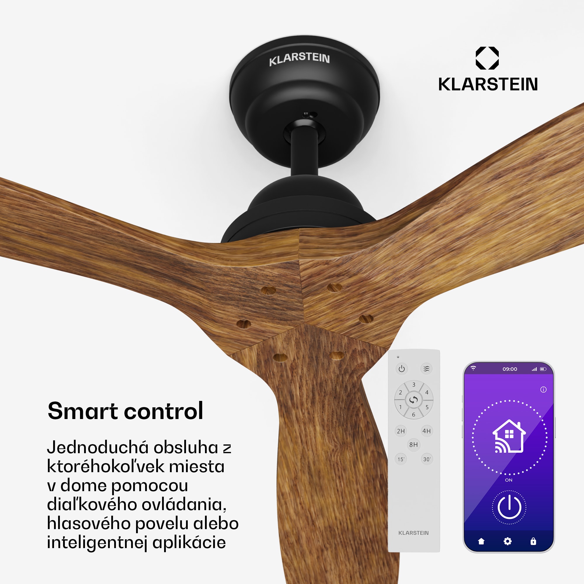 Klarstein Santa Elena Smart 52", Ø 132 cm stropný ventilátor, 9 060 m³/h, lopatky z pravého dreva, 6 nastavení rýchlosti, diaľkové ovládanie