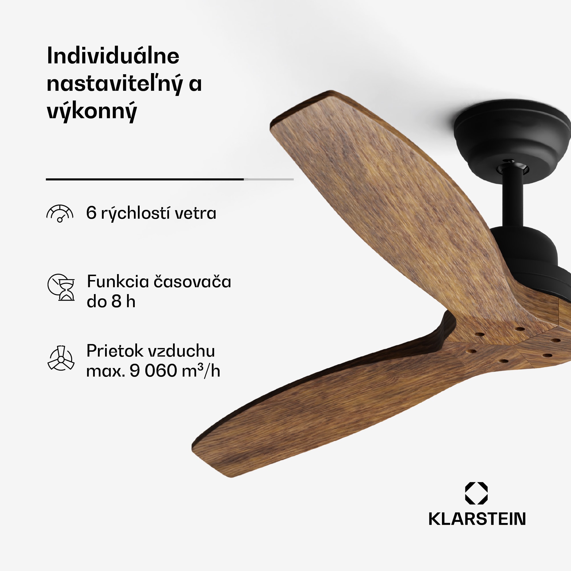 Klarstein Santa Elena Smart 52", Ø 132 cm stropný ventilátor, 9 060 m³/h, lopatky z pravého dreva, 6 nastavení rýchlosti, diaľkové ovládanie - Image 2