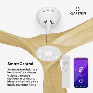 Klarstein Bahama Breeze Smart Stropný ventilátor , lopatky rotora z masívneho dreva, diaľkové ovládanie + ovládanie pomocou aplikácie
