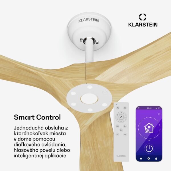 Klarstein Bahama Breeze Smart Stropný ventilátor , lopatky rotora z masívneho dreva, diaľkové ovládanie + ovládanie pomocou aplikácie