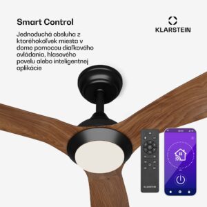 Klarstein Fiji Flow 2 v 1 Smart, stropný ventilátor, Ø 132 cm, stmievateľné LED svetlo, diaľkové ovládanie, ovládanie cez aplikáciu, 2 smery chodu