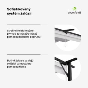 Blumfeldt Pantheon Robust, pergola, 3 x 4 m, s bočnými roletami, práškovo lakovaná oceľ odolná voči poveternostným vplyvom
