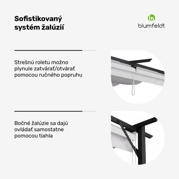 Blumfeldt Pantheon Robust, pergola, 3 x 4 m, s bočnými roletami, práškovo lakovaná oceľ odolná voči poveternostným vplyvom