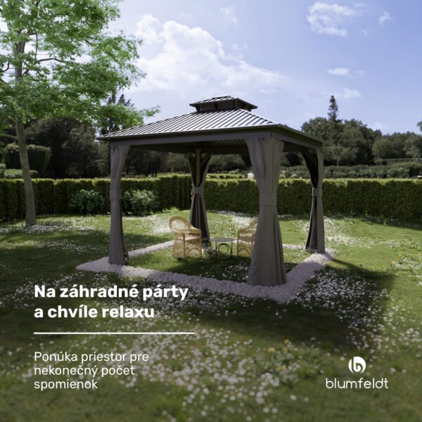 Blumfeldt ShadeFortress, altánok, 3 x 3 m, pozinkovaná oceľová strecha, chráni pred slnkom, dažďom a vetrom