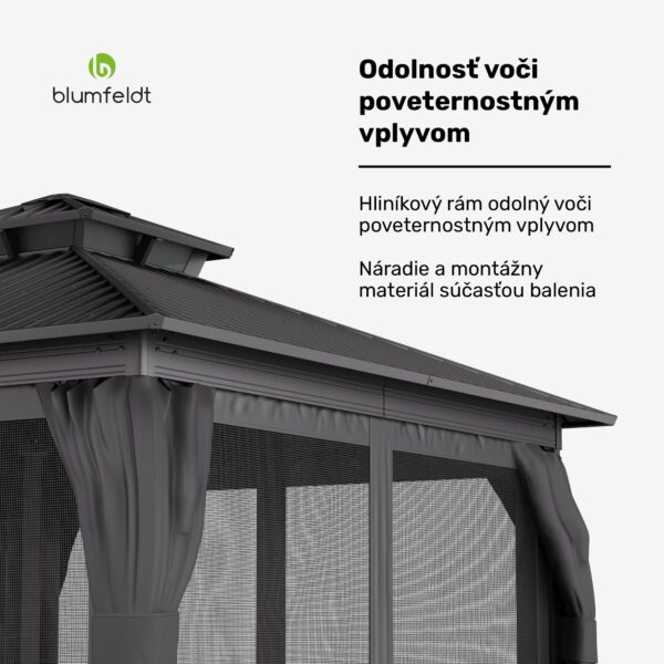 Blumfeldt ShadeFortress, altánok, 3 x 3 m, pozinkovaná oceľová strecha, chráni pred slnkom, dažďom a vetrom - Image 3