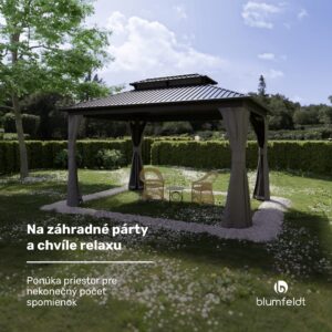 Blumfeldt ShadeFortress, altánok, 4 x 3 m, pozinkovaná oceľová strecha, chráni pred slnkom, dažďom a vetrom