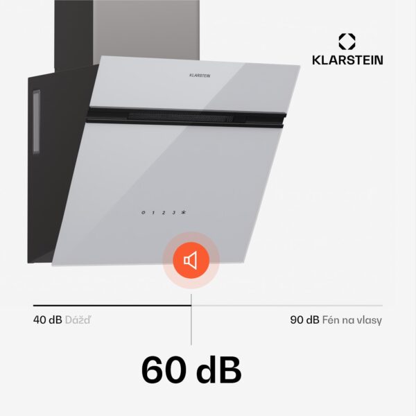 Klarstein Alina digestor, 40 cm, 538 m³/h, LED displej, Ambietné osvetlenie, Sklenená predná strana, EEK A