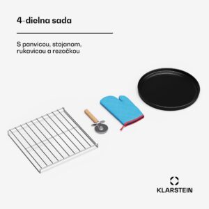 Klarstein 4-dielna súprava príslušenstva PizzaForno, stojan na pizzu a panvica na pizzu, tepelná rukavica a krájač