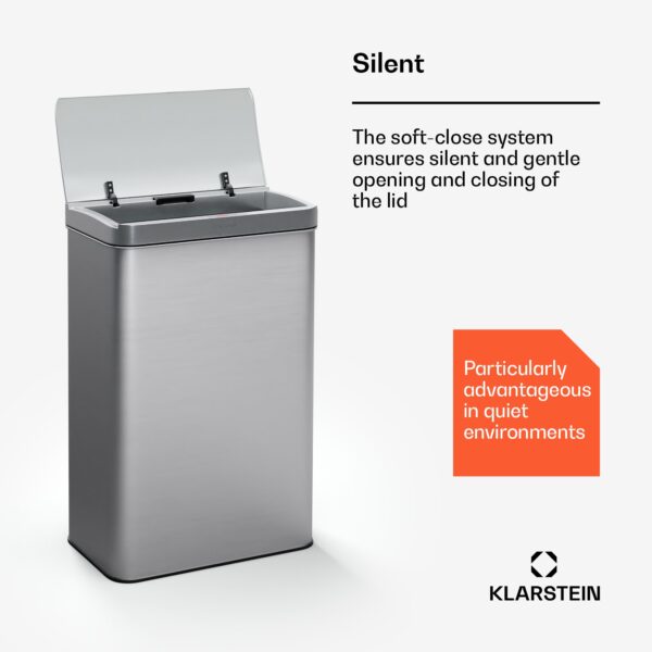 Klarstein Touchless, senzorový odpadkový kôš, 50 l, z nehrdzavejúcej ocele, Soft-Close zatváranie, napájaný batériou, LED displej, časovač - Image 2